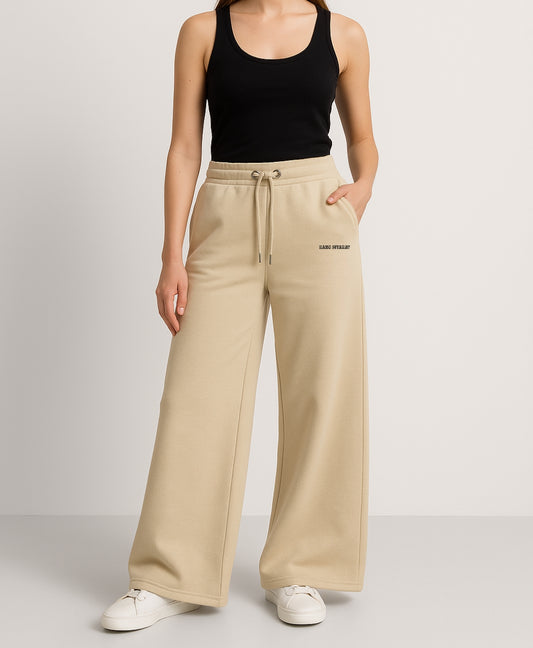 Beige High-Waisted Plain Wide-Leg Trousers | Rang Sitaray