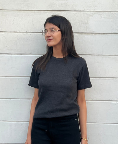 Charcoal Thermal Knit Tee for Women - Summer Essential Top | Rang Sitaray