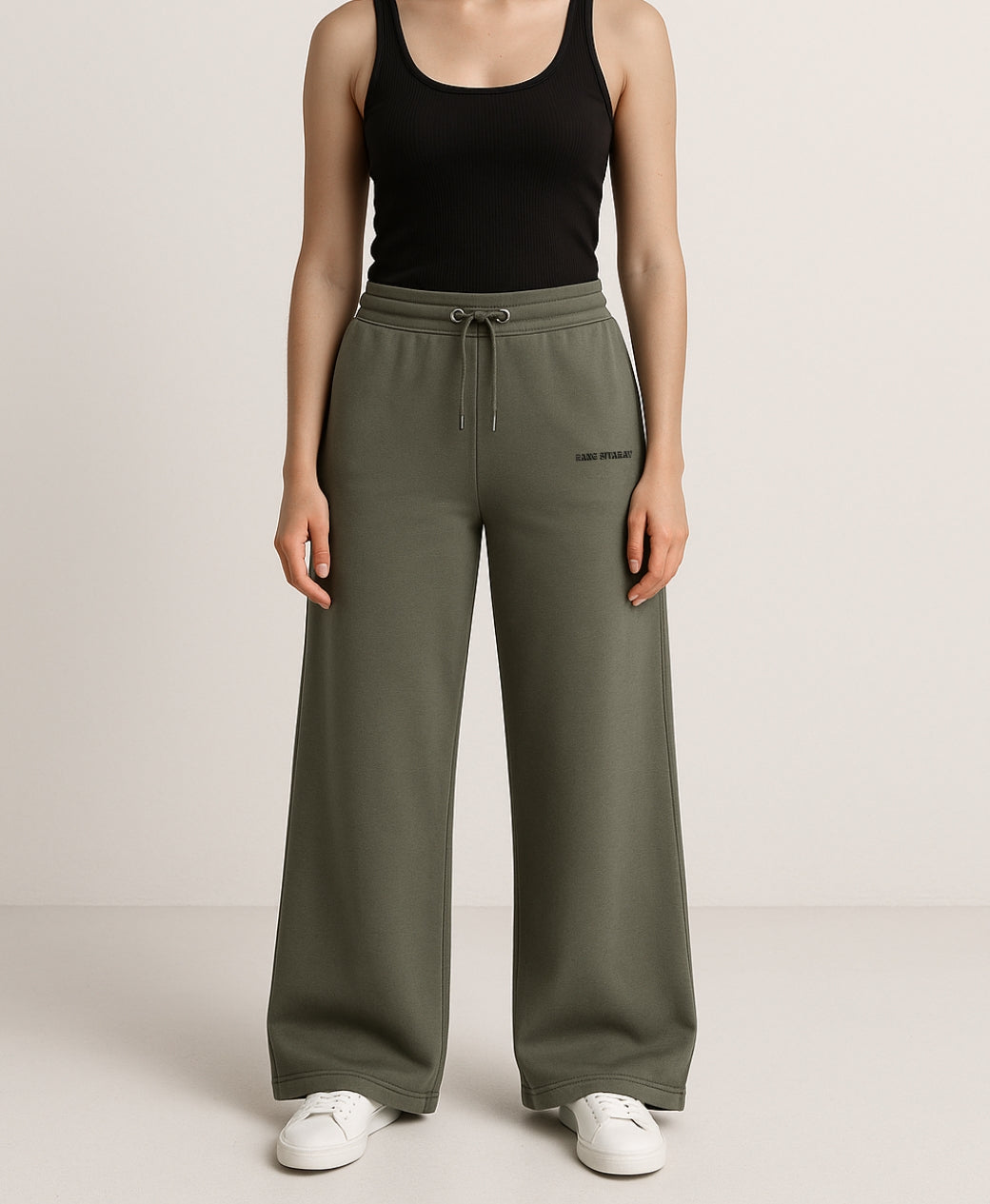 Rang Sitaray - Deep Olive Green High-Waisted Wide-Leg Trousers