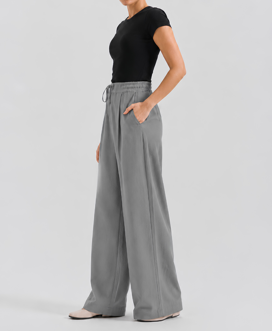 Frosted Grey High-Waisted Pleated Wide-Leg Trousers | Rang Sitaray