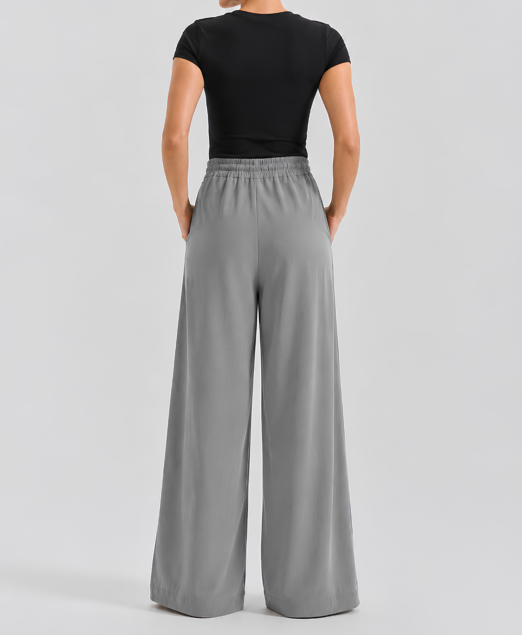 Frosted Grey High-Waisted Pleated Wide-Leg Trousers | Rang Sitaray