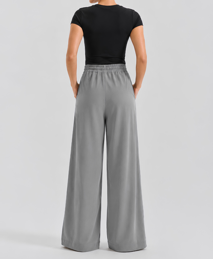 Frosted Grey High-Waisted Pleated Wide-Leg Trousers | Rang Sitaray