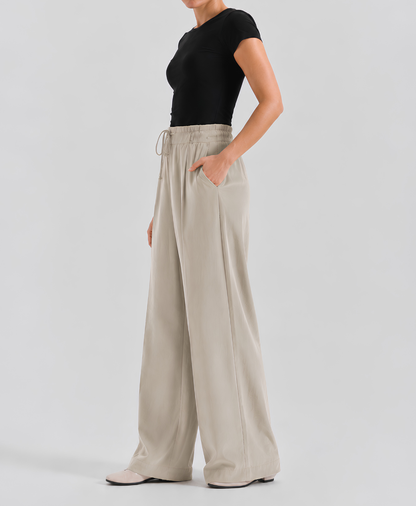 Stone Greige High-Waisted Pleated Wide-Leg Trousers | Rang Sitaray
