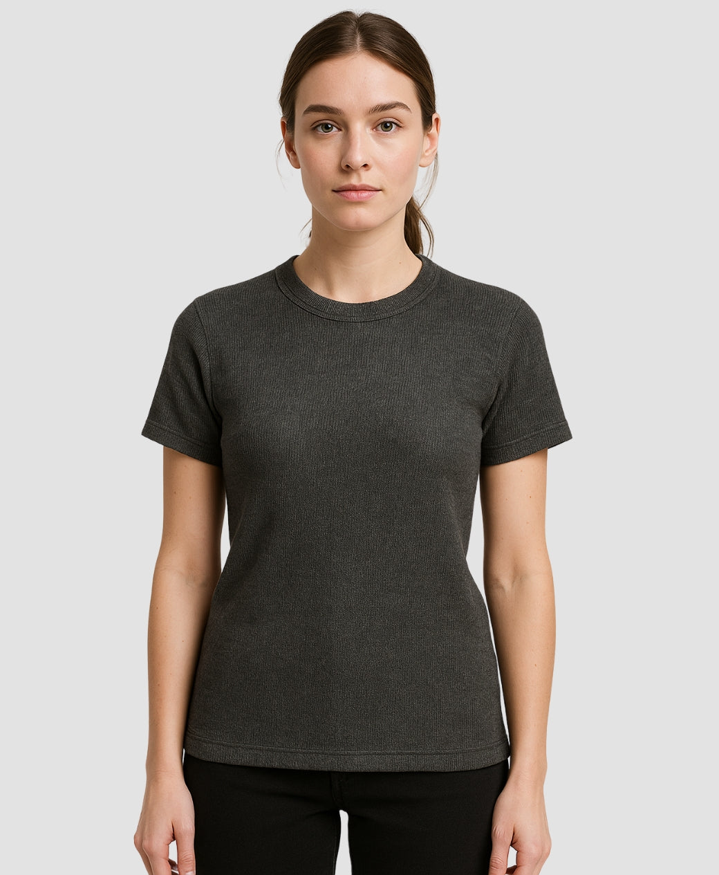 Charcoal Thermal Knit Tee for Women - Summer Essential Top | Rang Sitaray