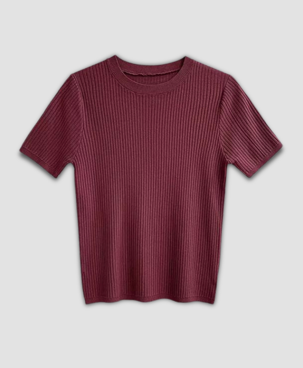 Maroon Ribbed Round Neck T-Shirt for Women - Chic Fitted Summer Top | Rang Sitaray