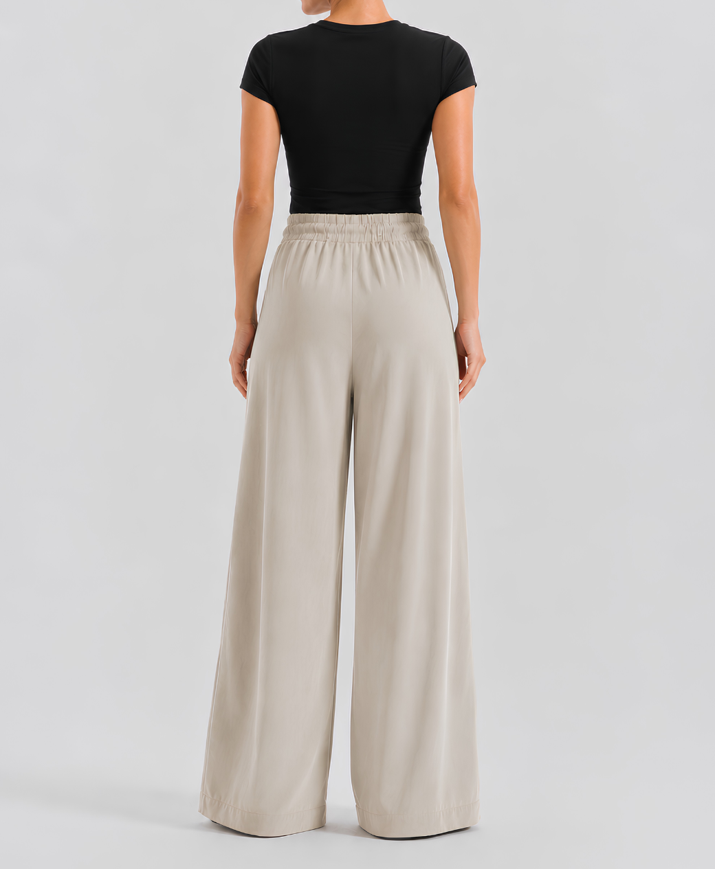 Stone Greige High-Waisted Pleated Wide-Leg Trousers | Rang Sitaray