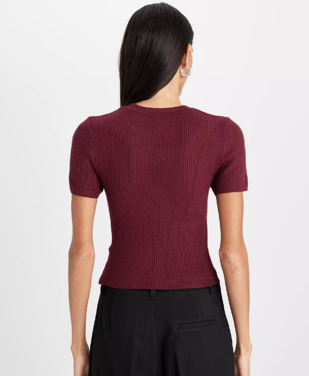 Maroon Ribbed Round Neck T-Shirt for Women - Chic Fitted Summer Top | Rang Sitaray