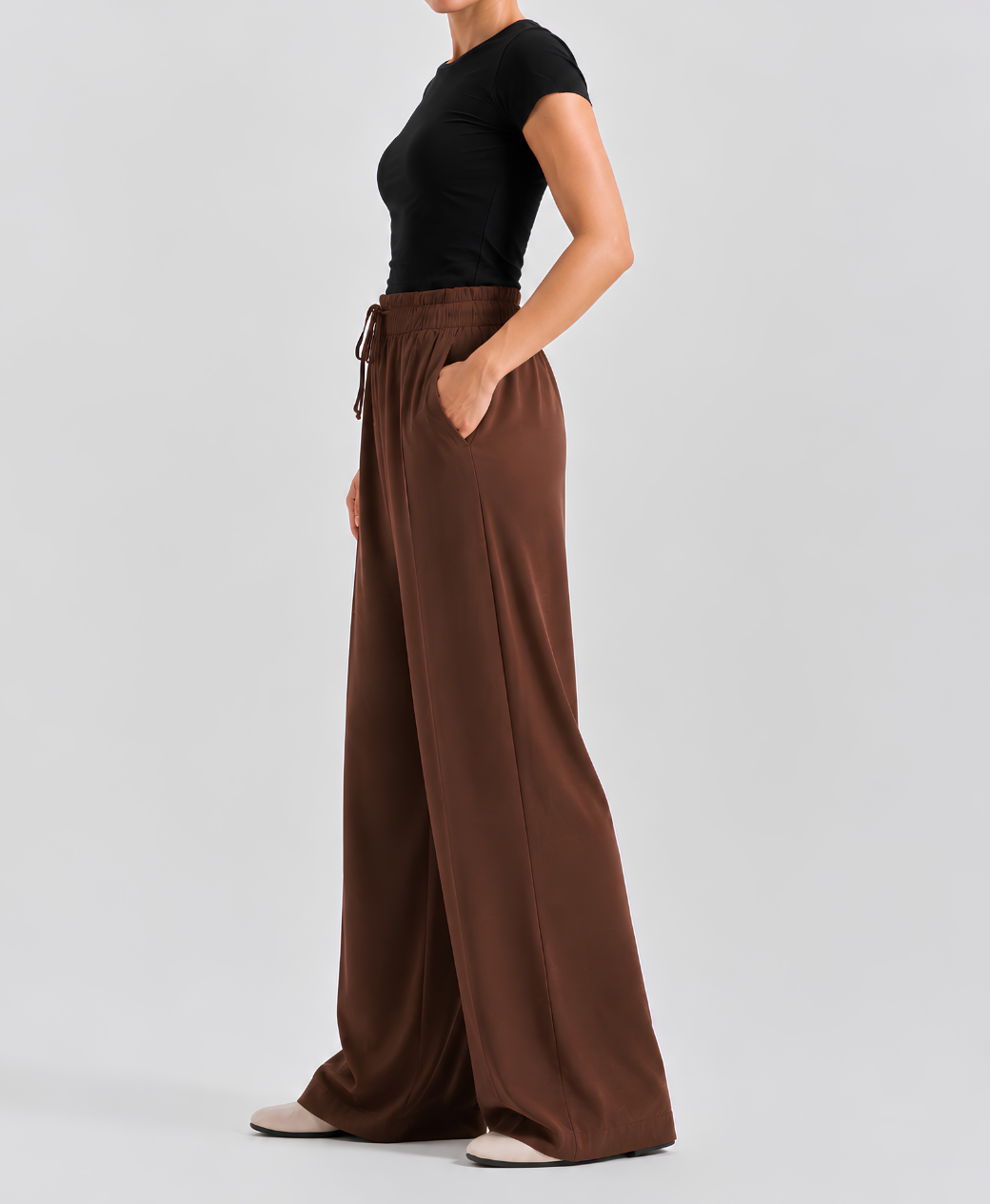 Cinnamon Brown High-Waisted Pleated Wide-Leg Trousers | Rang Sitaray