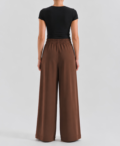 Cinnamon Brown High-Waisted Pleated Wide-Leg Trousers | Rang Sitaray