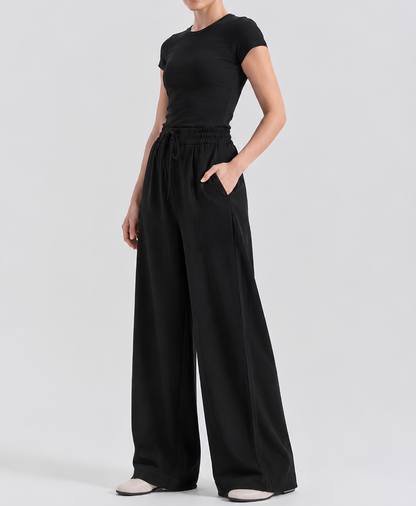 Black High-Waisted Pleated Wide-Leg Trousers | Rang Sitaray