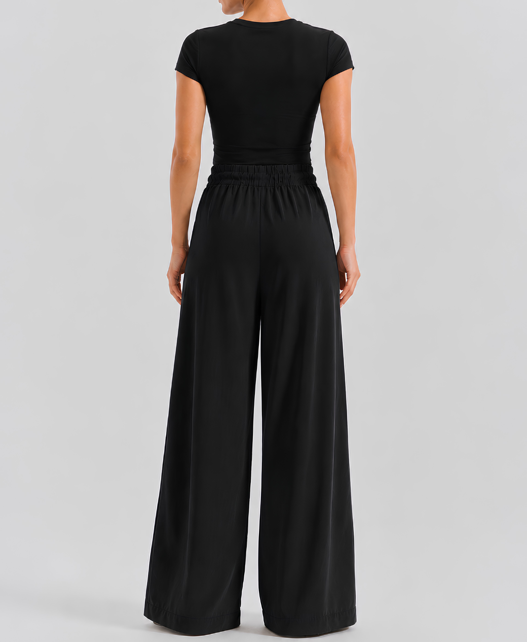 Black High-Waisted Pleated Wide-Leg Trousers | Rang Sitaray