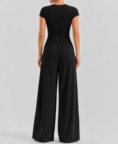 Black High-Waisted Pleated Wide-Leg Trousers | Rang Sitaray