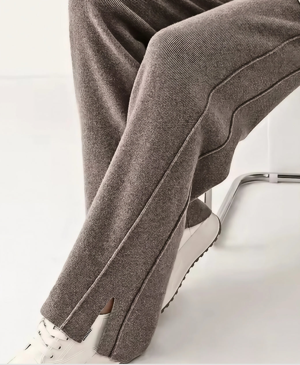Rang Sitaray Mocha Luxe Side-Slit Wide-Leg Trousers – Double Seam Detailing