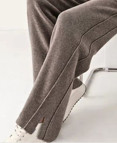Rang Sitaray Mocha Luxe Side-Slit Wide-Leg Trousers – Double Seam Detailing