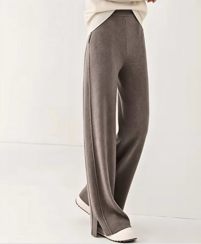 Rang Sitaray Mocha Luxe Side-Slit Wide-Leg Trousers – Double Seam Detailing