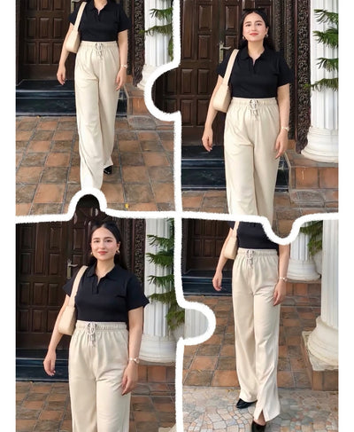 Influencer Look: Buttermilk Beige Wide-Leg + Black Ribbed Polo | Rang Sitaray