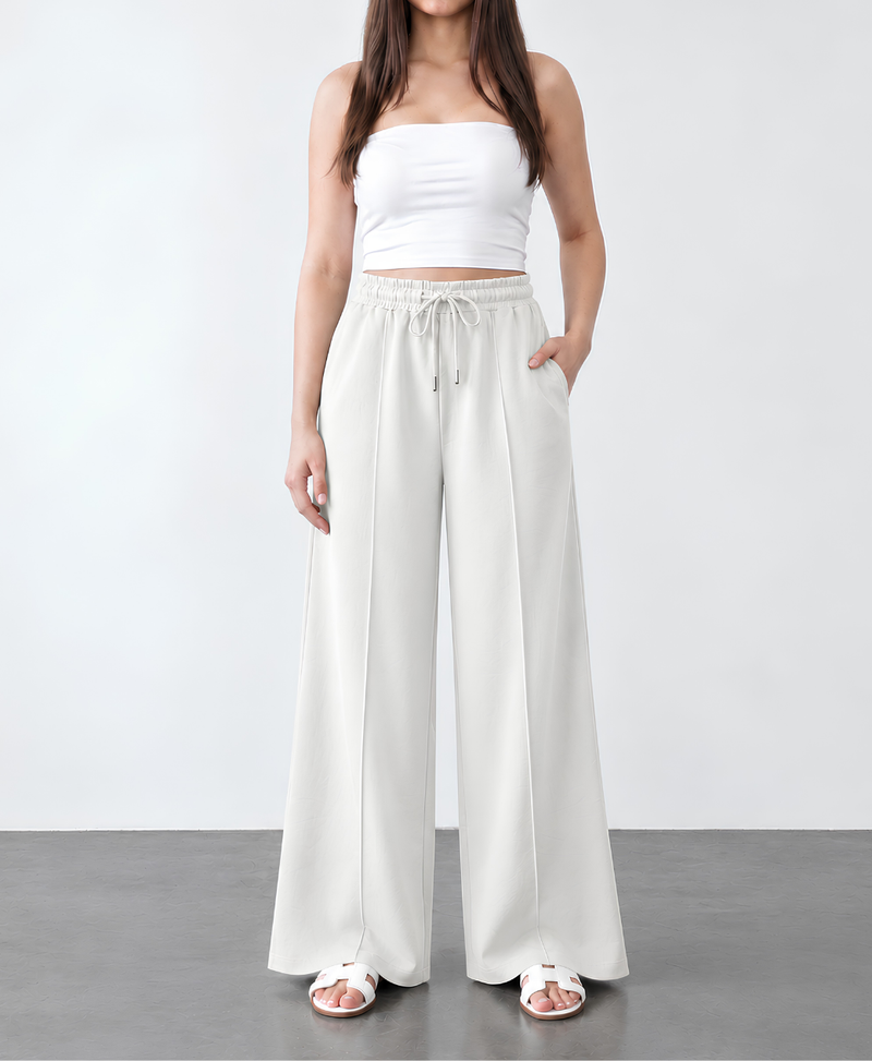 Pearl White Front Seam High-Waisted Wide-Leg Trouser (Moss Crepe) | Rang Sitaray