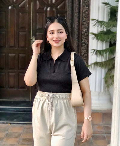 Influencer Look: Buttermilk Beige Wide-Leg + Black Ribbed Polo | Rang Sitaray