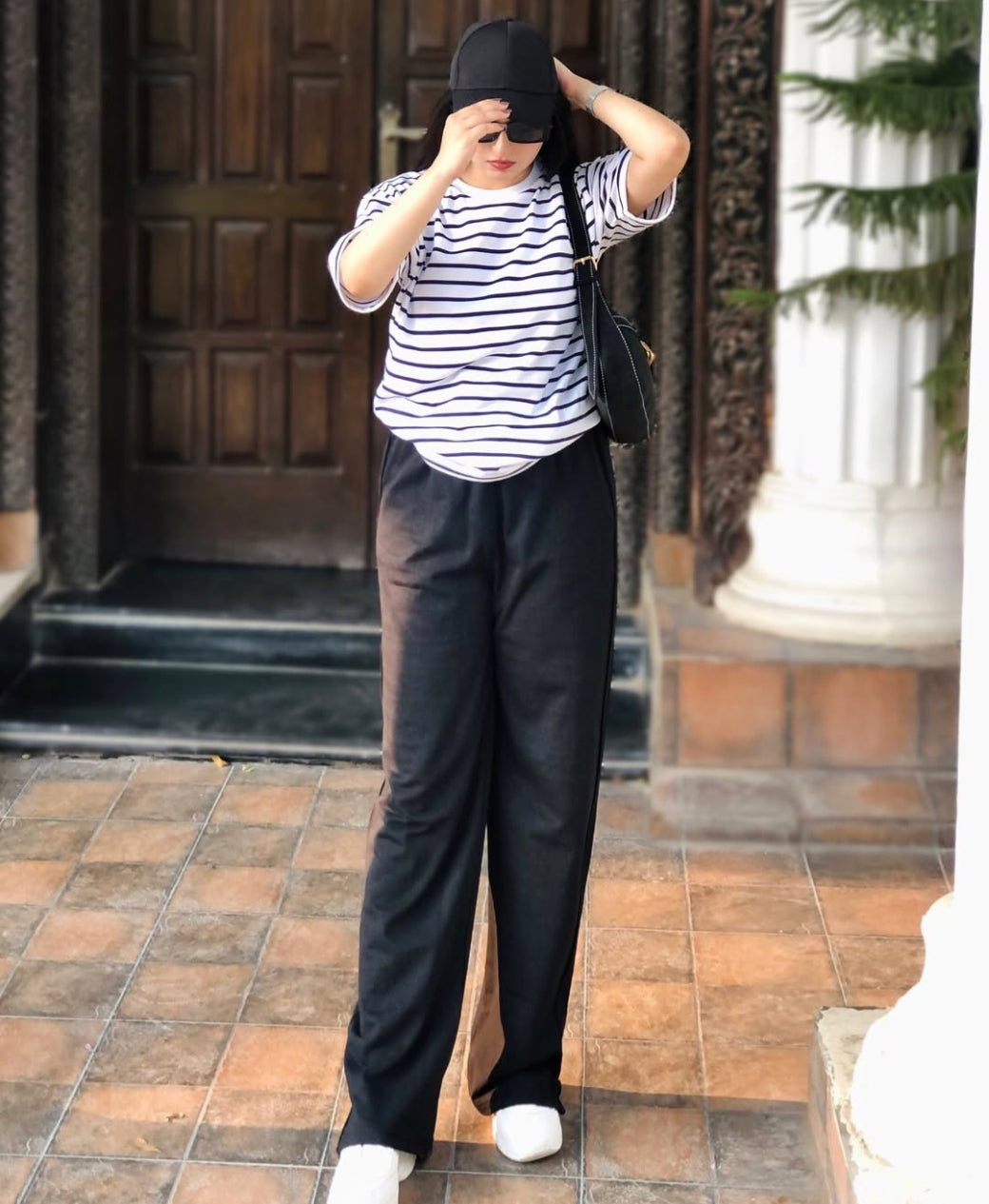 Influencer Edit: Jet Black Wide-Leg Trouser + Striped Tee | Rang Sitaray