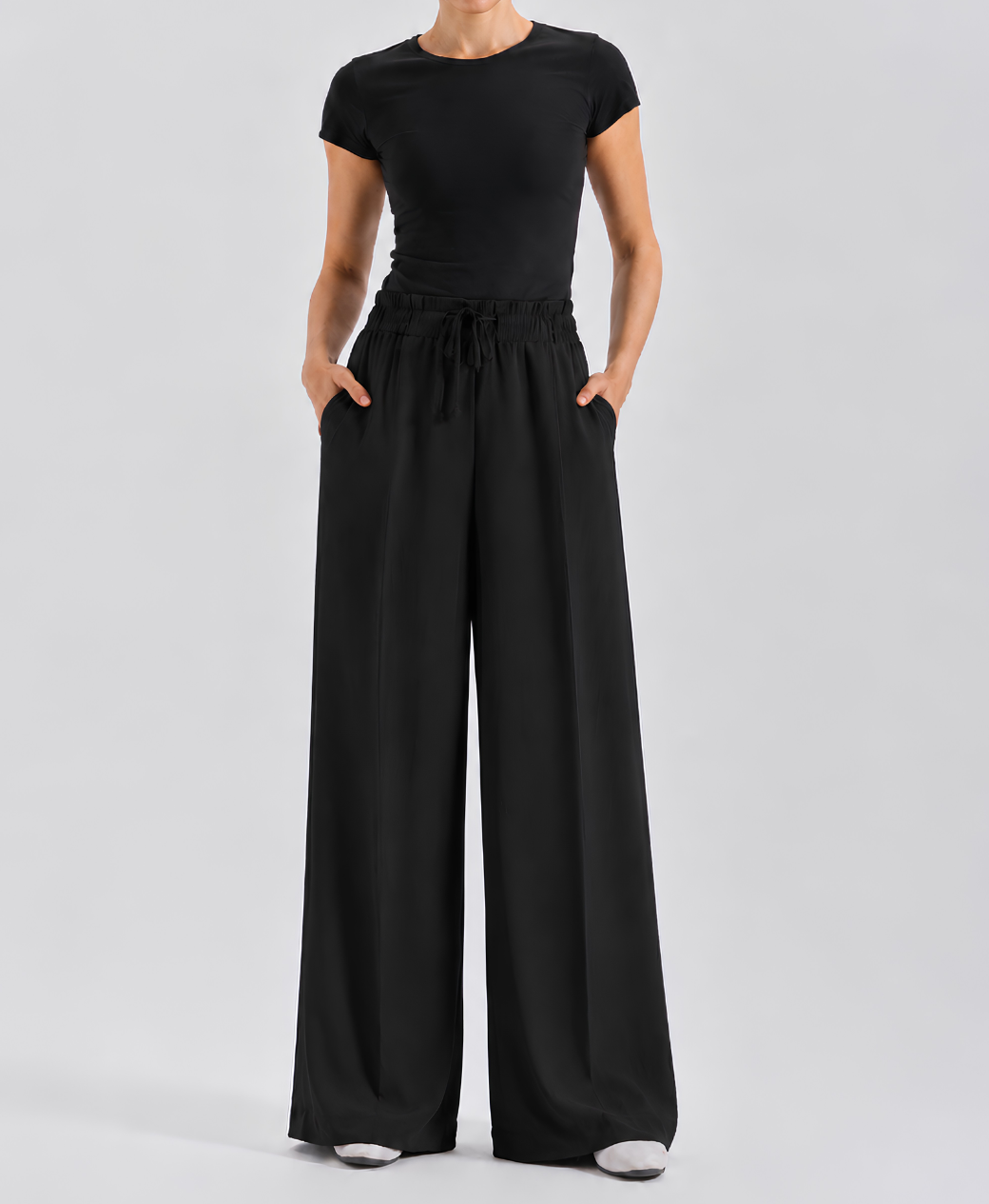 Black High-Waisted Pleated Wide-Leg Trousers for Women | Rang Sitaray