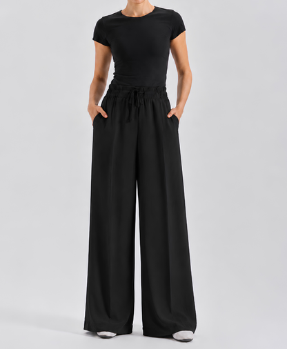 Black High-Waisted Pleated Wide-Leg Trousers for Women | Rang Sitaray