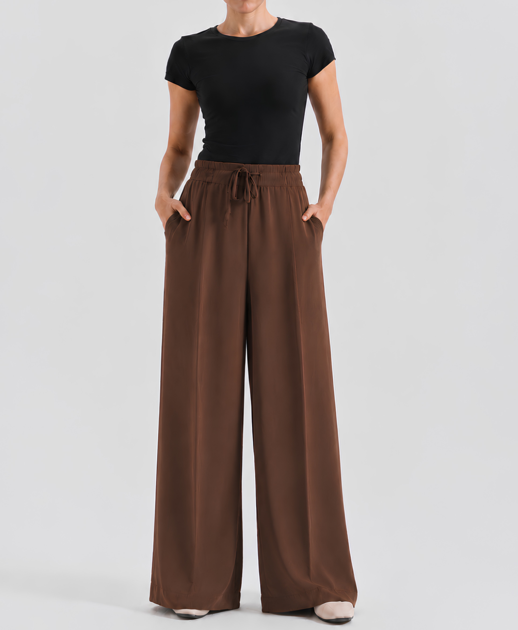 Cinnamon Brown High-Waisted Pleated Wide-Leg Trousers for Women | Rang Sitaray