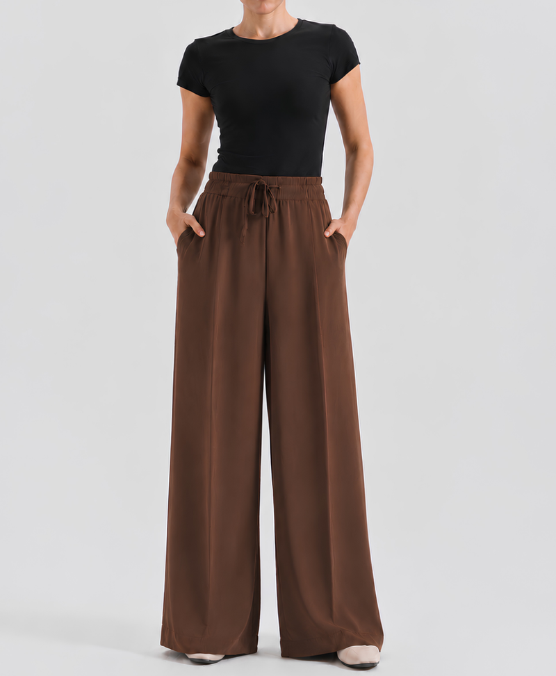 Cinnamon Brown High-Waisted Pleated Wide-Leg Trousers for Women | Rang Sitaray