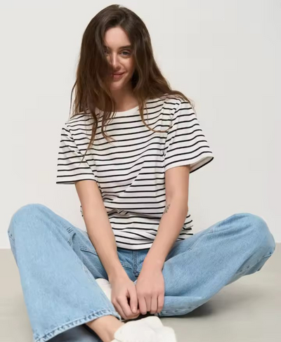 Premium Black & White Striped T-Shirt for Women – French Terry Summer Tee | Rang Sitaray