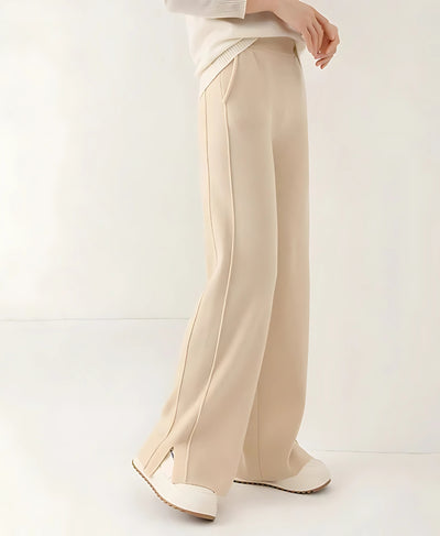 Buttermilk Beige Double Seam Side Slit Wide-Leg Trousers | Rang Sitaray