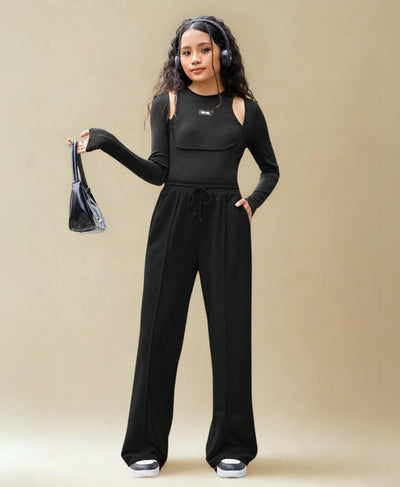Black Front Seam Wide-Leg Trouser – Rang Sitaray | Soft French Terry (Pre-Order)