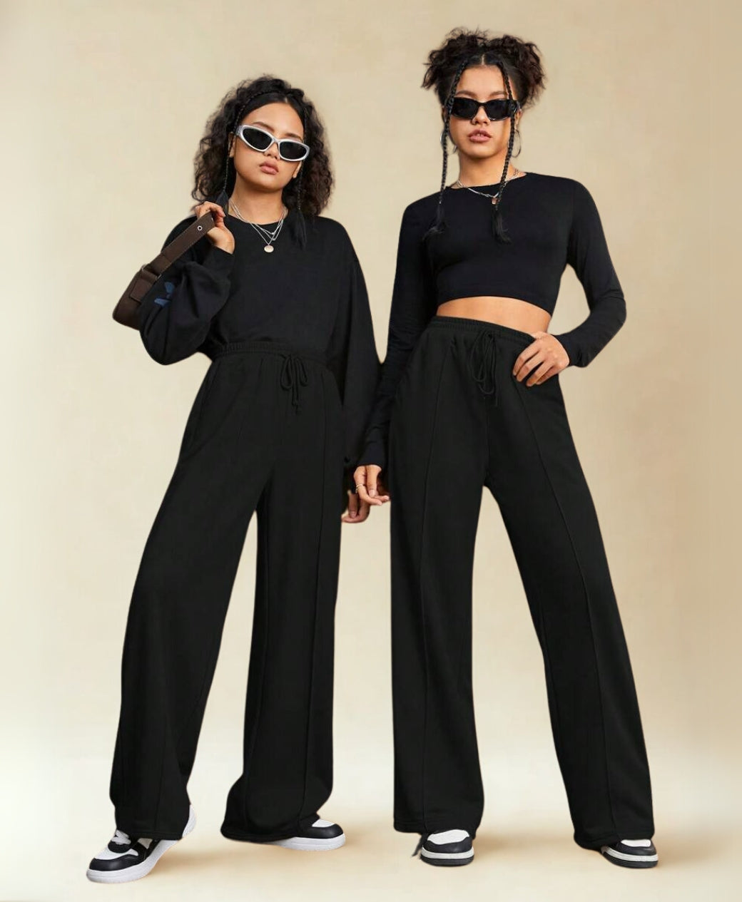 Black Front Seam Wide-Leg Trouser – Rang Sitaray | Soft French Terry (Pre-Order)