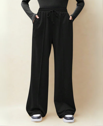 Black Front Seam Wide-Leg Trouser – Rang Sitaray | Soft French Terry (Pre-Order)