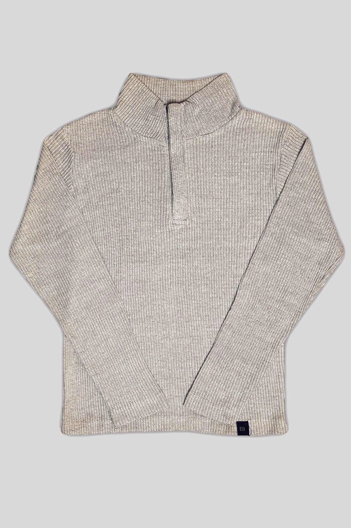 Relaxed Fit Thermal Mock Neck Full Sleeve Zipper - Heather Grey