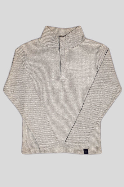 Relaxed Fit Thermal Mock Neck Full Sleeve Zipper - Heather Grey