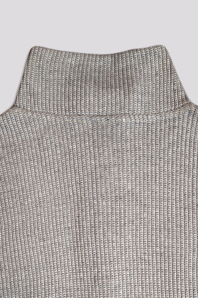 Relaxed Fit Thermal Mock Neck Full Sleeve Zipper - Heather Grey