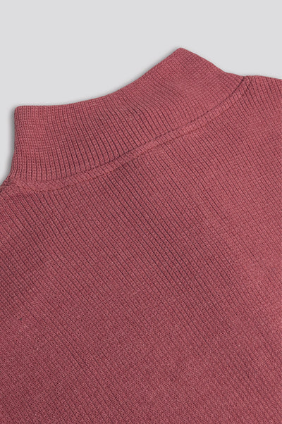 Relaxed Fit Thermal Mock Neck Full Sleeve Zipper - Marsala