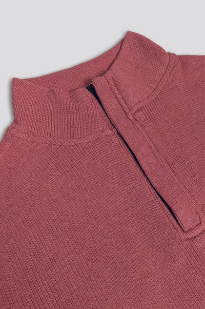 Relaxed Fit Thermal Mock Neck Full Sleeve Zipper - Marsala