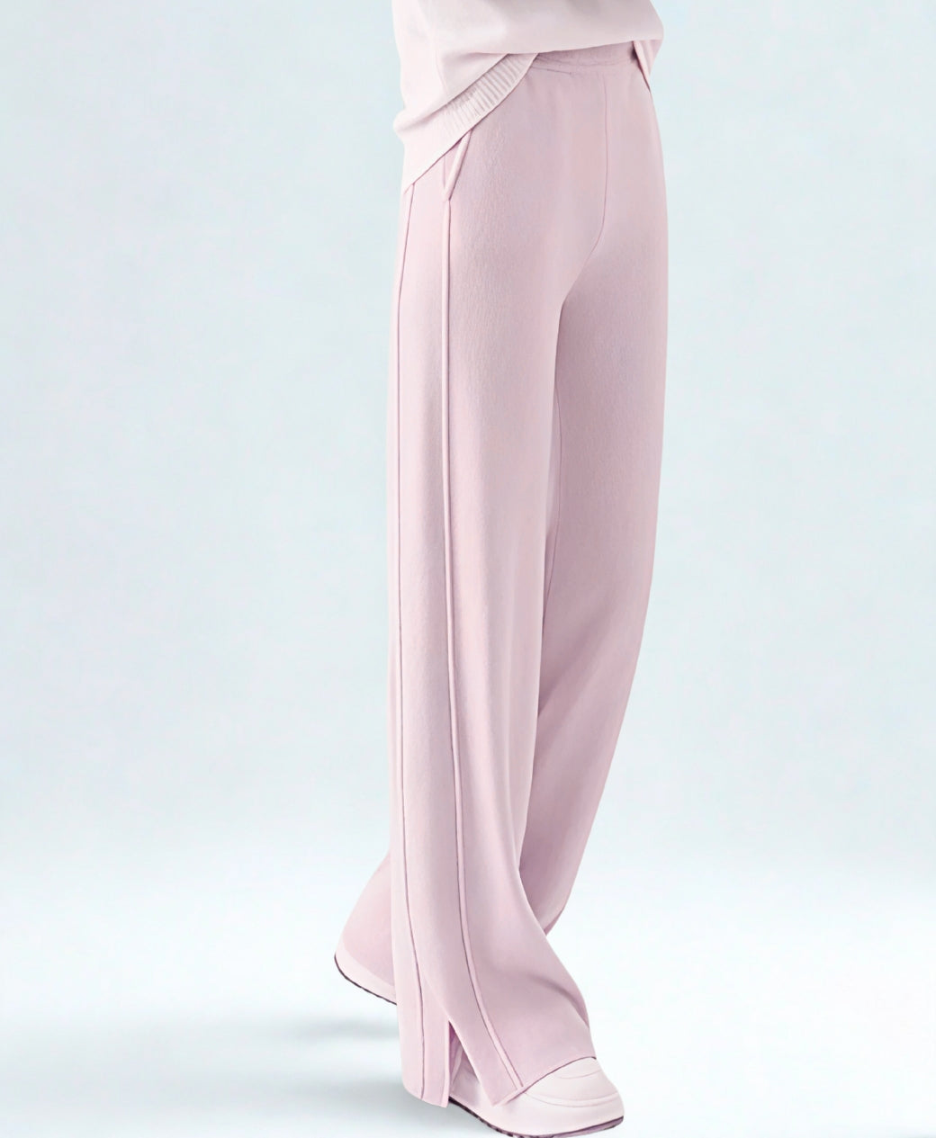 Blush Bloom Double Seam Side Slit Wide-Leg Trousers | Rang Sitaray