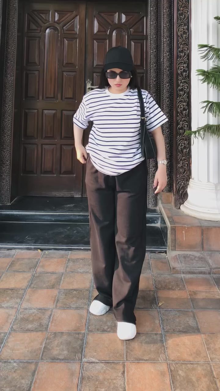 Influencer Edit: Jet Black Wide-Leg Trouser + Striped Tee | Rang Sitaray
