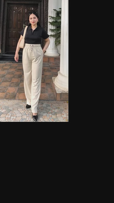 Influencer Look: Buttermilk Beige Wide-Leg + Black Ribbed Polo | Rang Sitaray