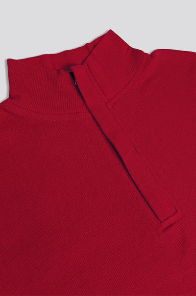 Relaxed Fit Thermal Mock Neck Full Sleeve Zipper - Red